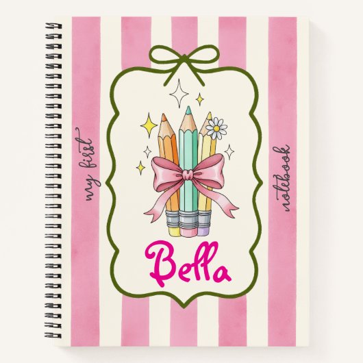 Cahier à rayures roses Coquette Pencils Design (Devant)