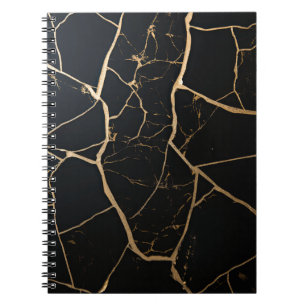 Cahier à reliure craquelée noir et or élégant