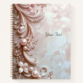 Cahier à reliure fleurale et perle ornée rose
