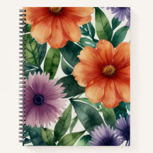 Cahier à reliure spirale à thème floral
