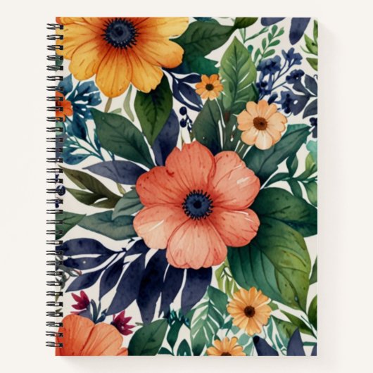 Cahier à reliure spirale à thème floral (Devant)