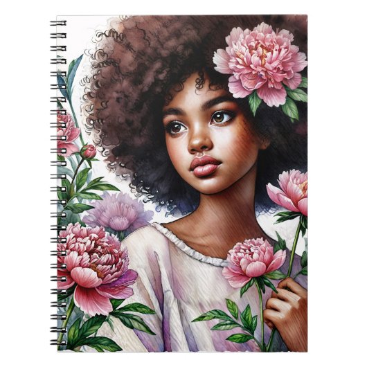Cahier à reliure spirale aquarelle Fille Afro avec (Devant)