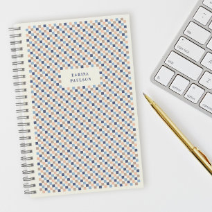 Cahier à reliure spirale avec cadre damier - Bleu