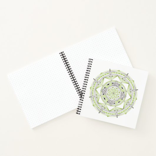 Cahier à reliure spirale avec motif mandala vert (Intérieur)