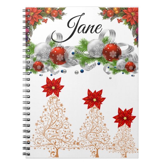 Cahier à reliure spirale de Noël Poinsettia (Devant)