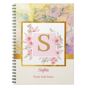 Cahier à reliure spirale et monogramme floral élég