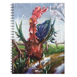 Cahier à reliure spirale illustré d'un coq sous la