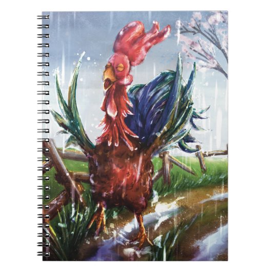 Cahier à reliure spirale illustré d'un coq sous la (Devant)