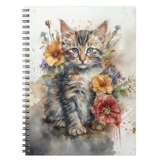 Cahier à reliure spirale Kitten à l'aquarelle avec (Devant)