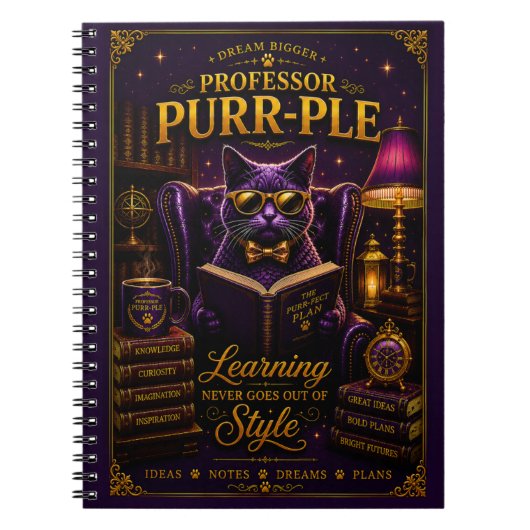 Cahier à reliure spirale Professor Purr-Ple™ (Devant)