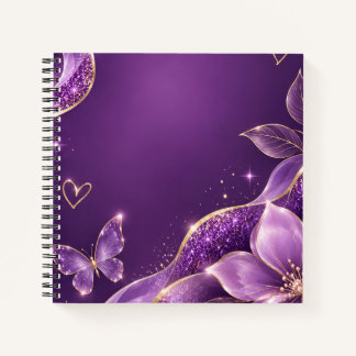 Cahier à spirale à fleurs violet pailleté