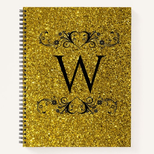 Cahier à spirale à monogramme avec paillettes doré (Devant)