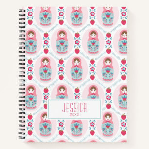 Cahier à spirale à motif rose girly monogramme