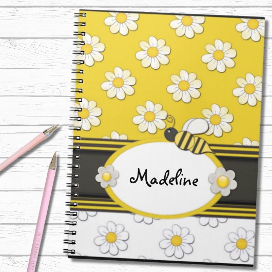 Cahier à spirale abeille et marguerite jaune