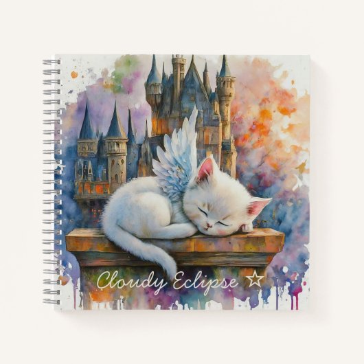 Cahier à spirale aquarelle Chat Angel Blanc (Devant)