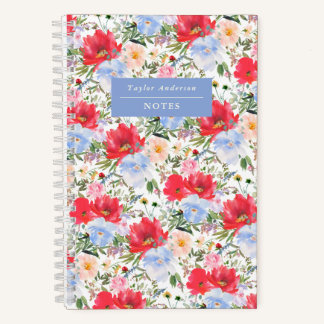 Cahier à spirale aux florales aquarelles rouges et
