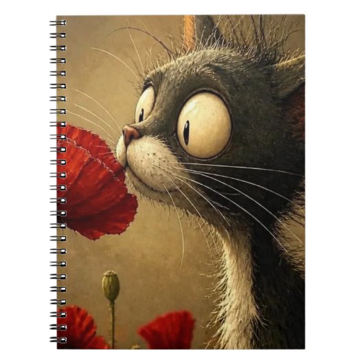 Cahier à spirale avec chat noir et blanc et fleur (Devant)