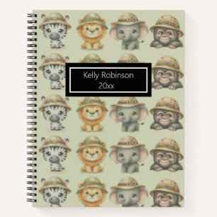 Cahier à spirale avec motif d'animaux de safari mi