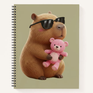 Cahier à spirale Capybara mignon qui étreint un ou