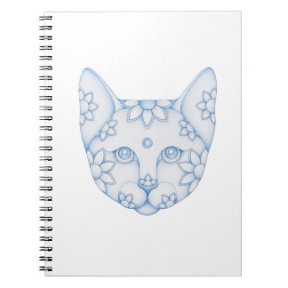 CAHIER À SPIRALE CHAT BLEU AVEC FLEURS
