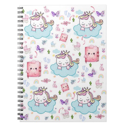 Cahier à spirale Chat Licorne Rose Bleu (Devant)