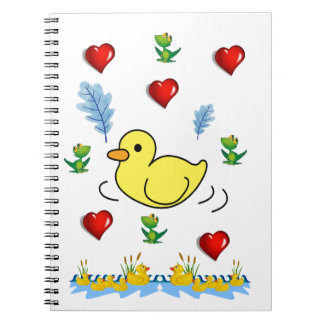 Cahier à spirale Cœur de canard jaune grenouille