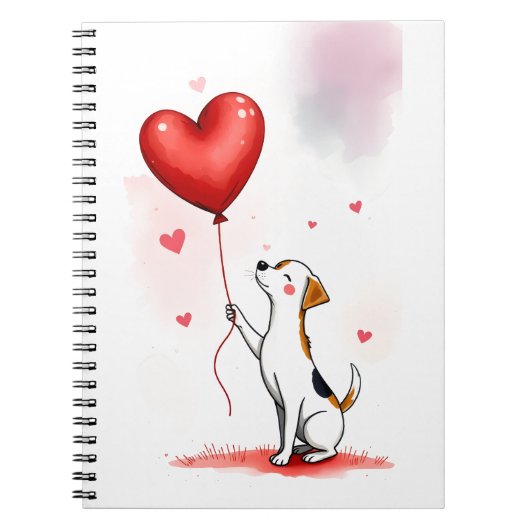Cahier à spirale coeurs rouges Chien mignon (Devant)