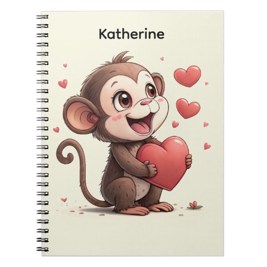 Cahier à spirale Cœurs rouges singe mignon (Devant)