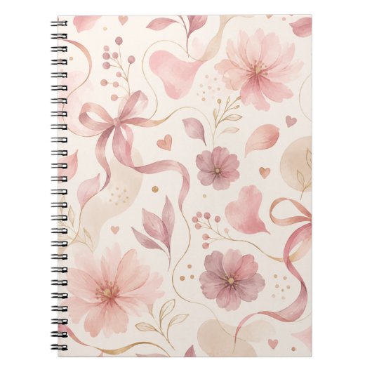 Cahier à spirale Coquette Rose Fleurs et Ruban (Devant)