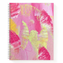Cahier à spirale d'art abstrait aux ailes roses et