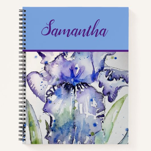 Cahier à spirale d'art floral aquarelle Iris bleu (Devant)
