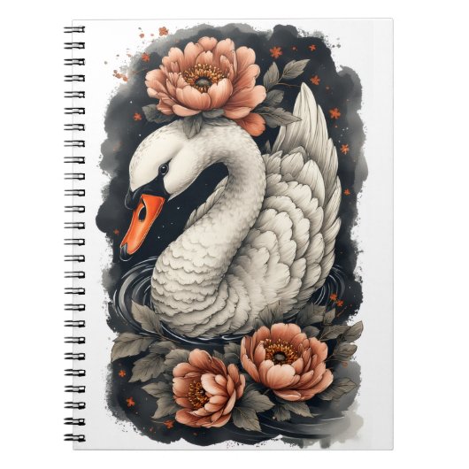 Cahier à spirale d'art floral "Cygne Corail" (Devant)
