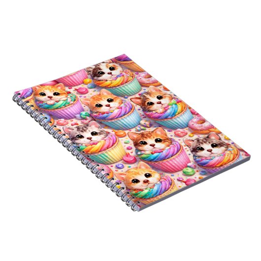 Cahier à spirale de chatons mignons et de cupcakes (Côté Droit)