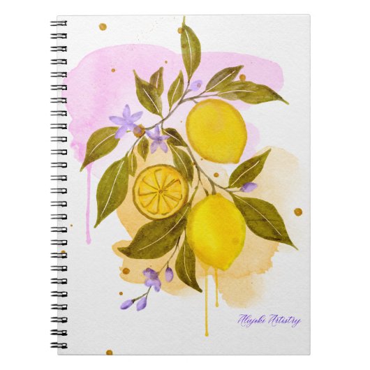 cahier à spirale de citrons à l'aquarelle libre (Devant)