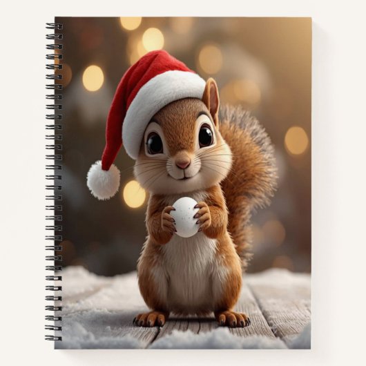 Cahier à spirale de luxe écureuil de Noël mignon (Devant)