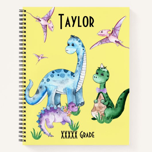 Cahier à spirale Dinosaures Colorés Mignons Nom T- (Devant)