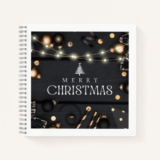 Cahier à spirale élégant noir Joyeux Noël (Devant)