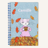 Cahier à spirale Enfant et Chat élégant et feuille (Recto)
