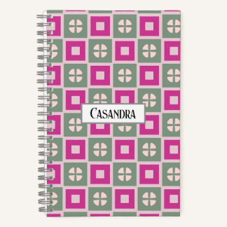 Cahier à spirale floral encadré vert et magenta