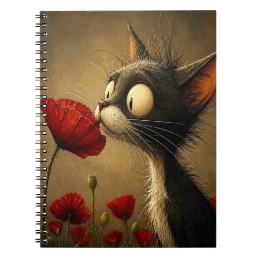 Cahier à spirale floral fleurs chat noir et blanc (Devant)