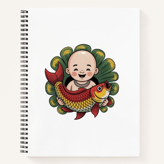 Cahier à spirale |  Garçon mignon avec carpe koï c (Devant)