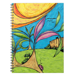 Cahier à spirale, gribouillage d'été dans la cour