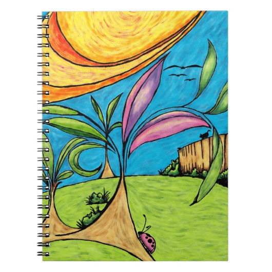 Cahier à spirale, gribouillage d'été dans la cour (Devant)