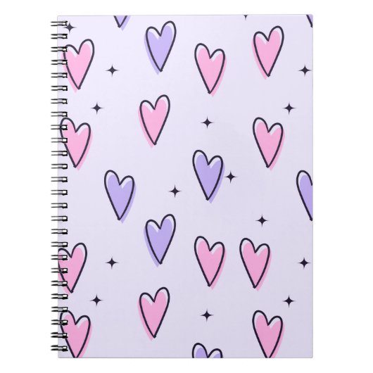 Cahier à spirale joli couleur violet rose coeurs (Devant)