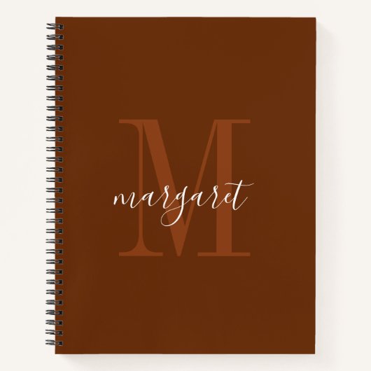 Cahier à spirale moderne marron et blanc avec mono (Devant)