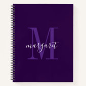 Cahier à spirale moderne violet et blanc avec mono (Devant)