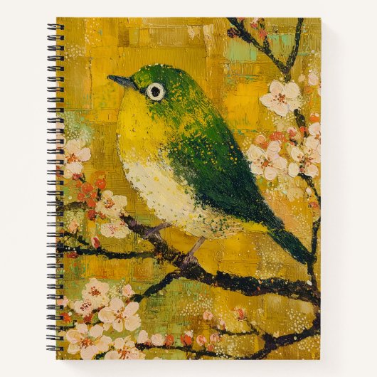 Cahier à spirale Oiseau chanteur vert Fleur de cer (Devant)