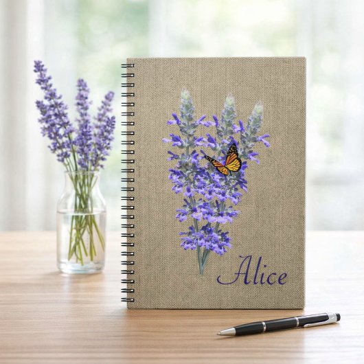 Cahier à spirale Papillon et Fleur de Lavande