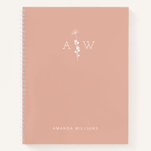 Cahier à spirale personnalisé avec monogramme pêch (Devant)