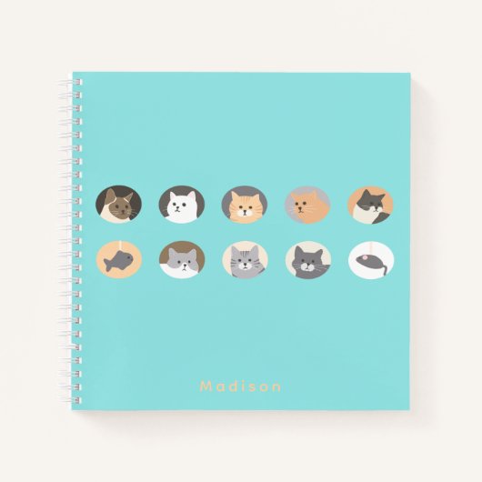 Cahier à spirale personnalisé avec visages de chat (Devant)